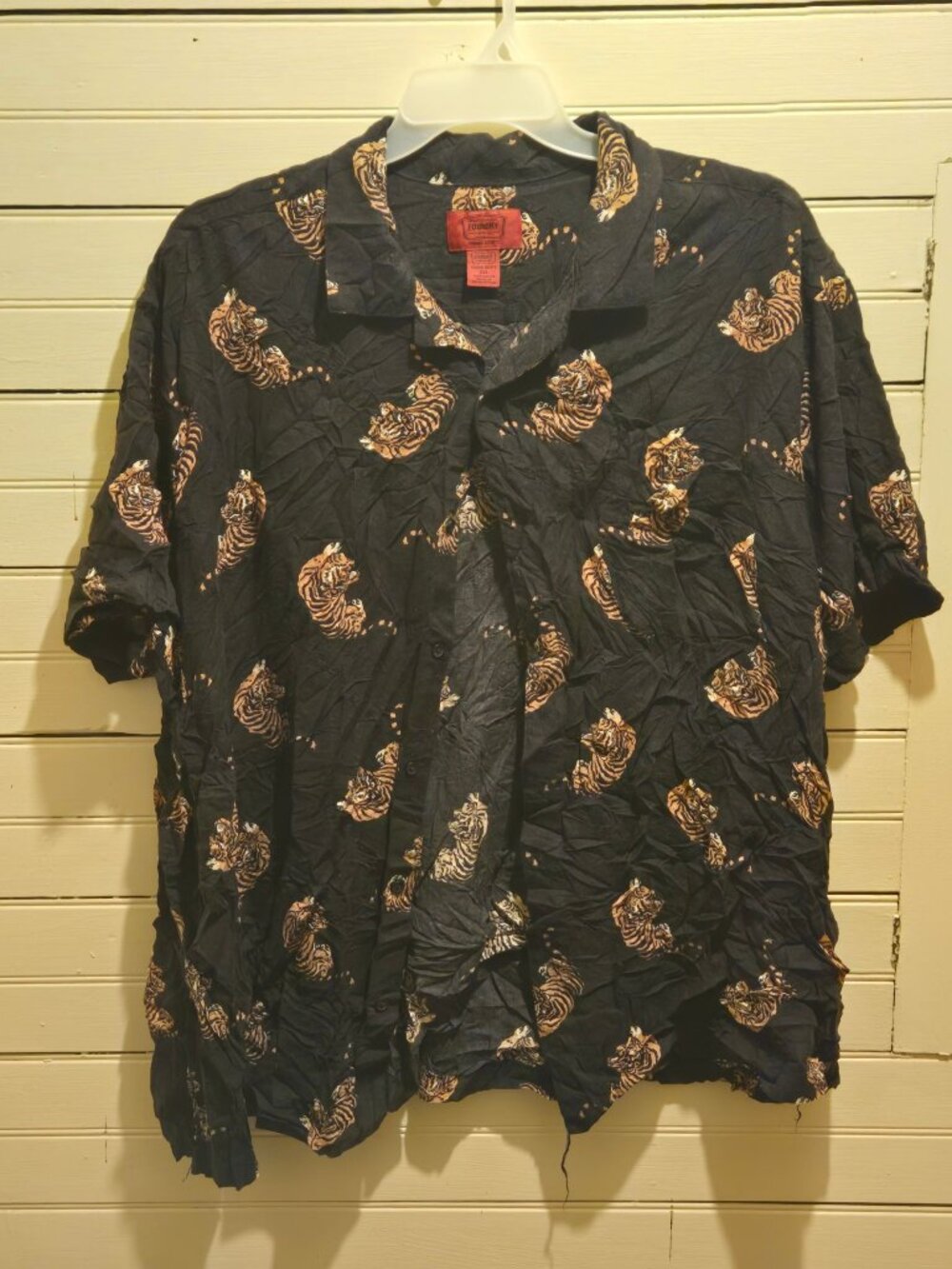 Foundry Supply Co Shirt Mens 3XL Black Tiger Print Short Sleeve Button Rayon